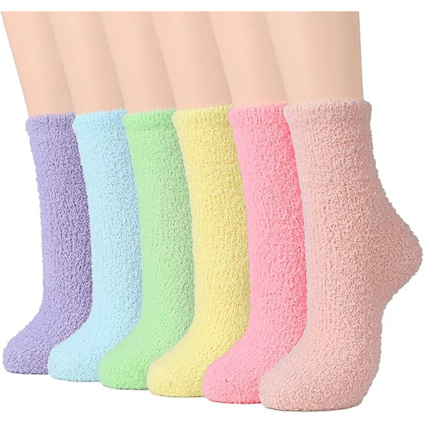 Sockor för daglig användning i sängen hemma, Flerfärgade Mysiga Luddiga Sockor för Kvinnor