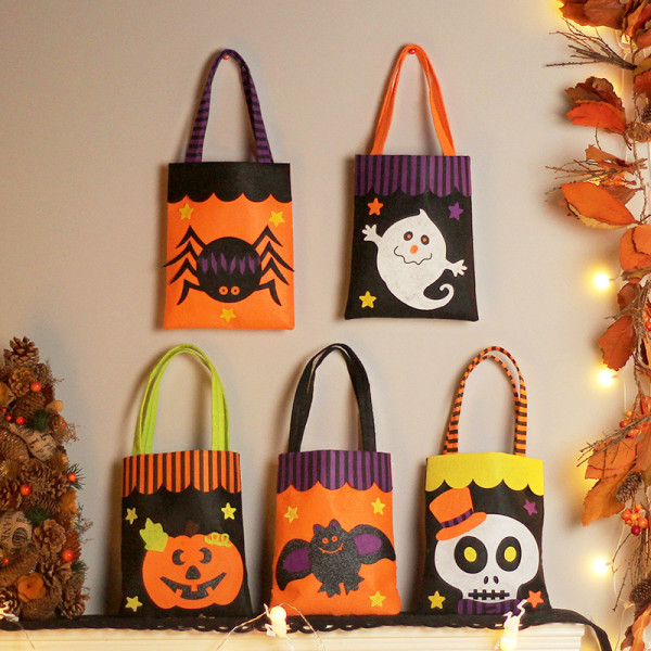 5Pack Halloween Trick or Treat Non-woven Väskor Pumpkin Bags Party
