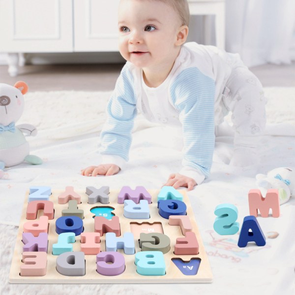 Träpussel för småbarn, stora alfabetet ABC case