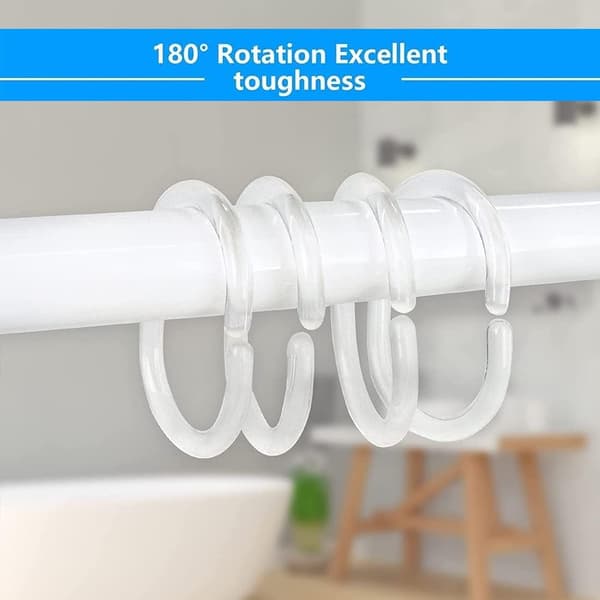 12 st transparenta gardinringar, duschringar i plast, C-formade