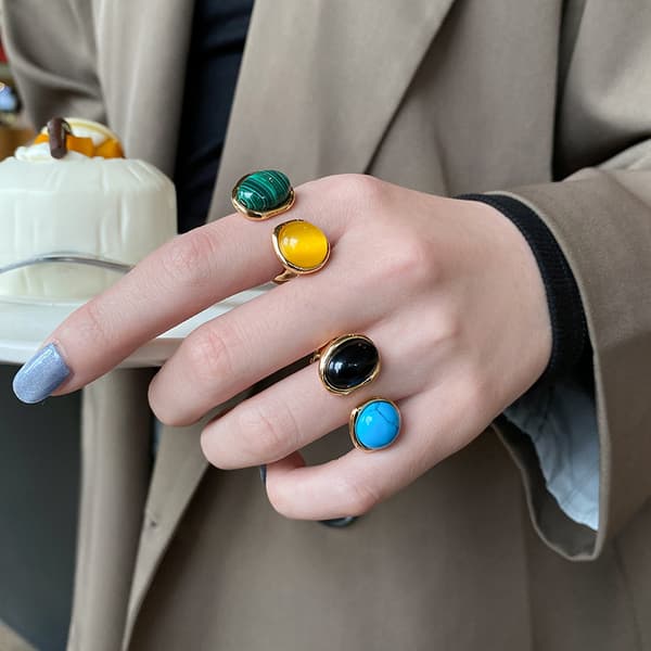 Ädelsten Handgjord Ring för Kvinnor, opal turkos ring