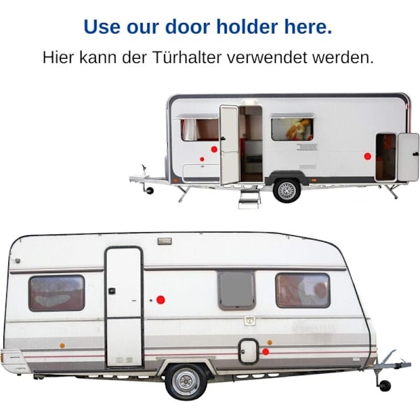 Dørfang til campingvogn og autocamper, 2 stk., hvide dørlåse, service- og opbevaringsdøre, dørsikkerhed til autocamper