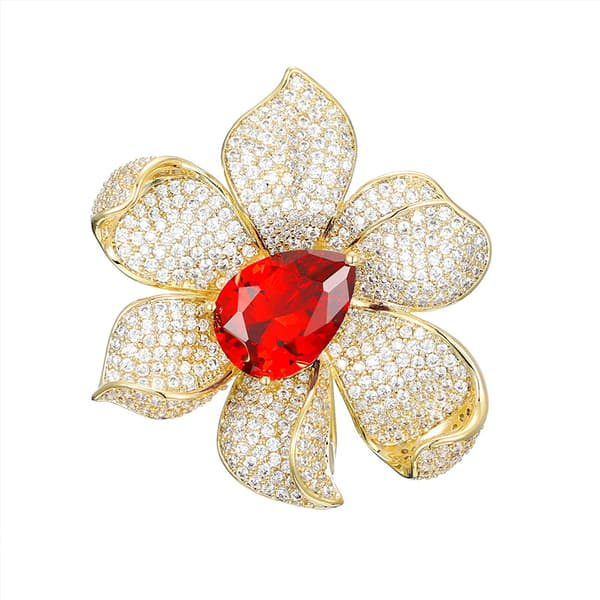 Rhinestone blomma broscher stift för kvinnor mode guld röd bröllop