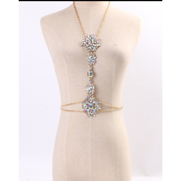 Boho Rhinestone Statement Halskedja Kristall Halsband Kroppskedja