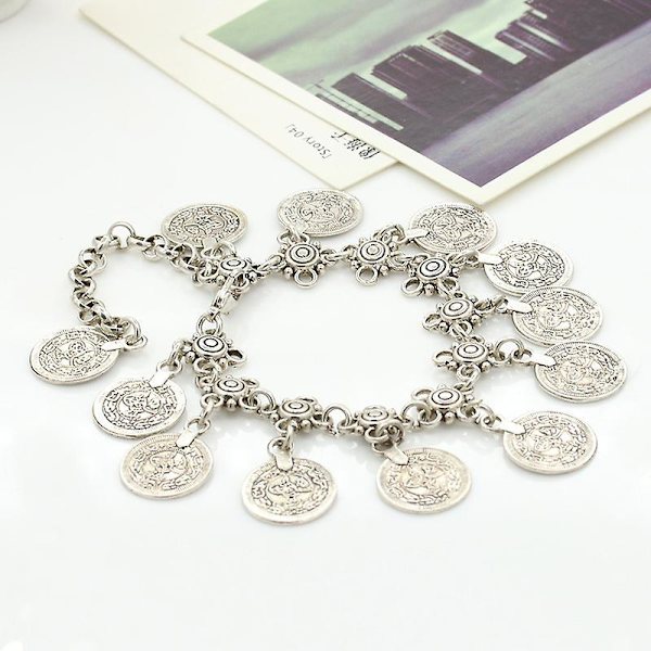Sterling Silver Färg Bohemian Metall Tassel Anklet Lyx Charm C