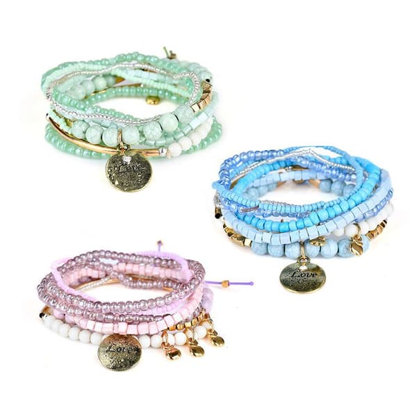 Bohemian Stackable Perle Armbånd til Kvinder Stretch Multilayered