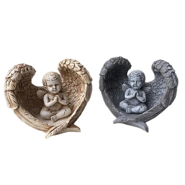 Änglavingar i armar, keramisk staty, ängelfigur bordsdekoration