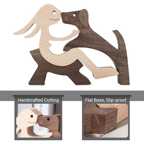 Handgjord trästaty, sittande kvinna och hund, trädekoration