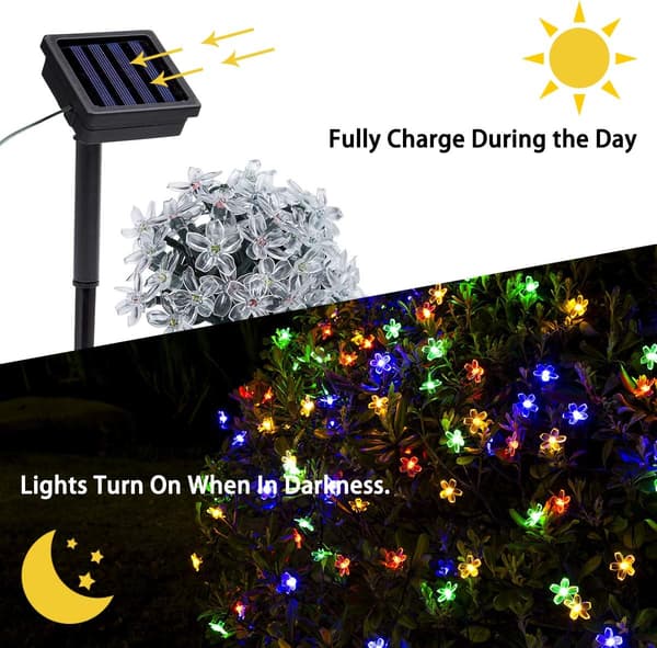 Solcelleblomster strenglys, 2 pakker 23ft 50LED solcelleblomsterfe