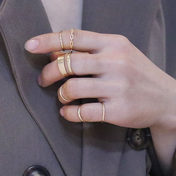 Guld kno kno ringe sæt til kvinder piger slange kæde stablet ring