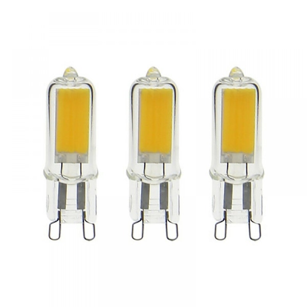 Förpackning med 3 RetroLED kapsellampor, G9-sockel, 3W. 200 lumen, varmt ljus