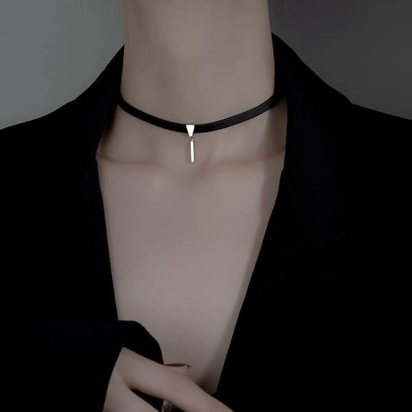Kvinde Sort Læder Choker, Sort ins Cool Clavicle Halskæde Ne