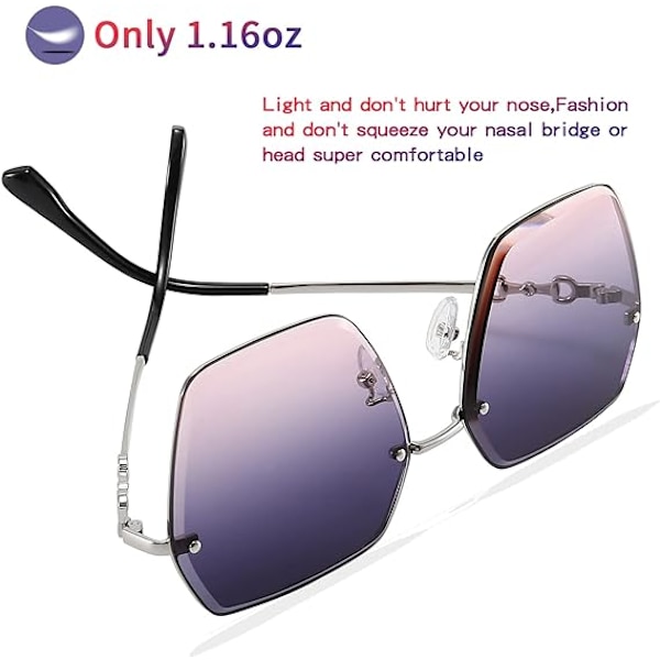 Rimless solbriller til kvinder, oversize polariserede solbriller, mode