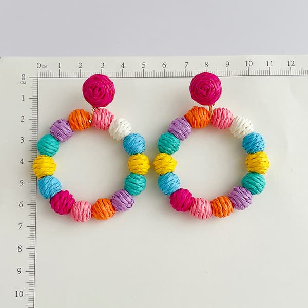 Rattan Øreringe Sommer Boho Raffia Bold Hoop Dangle Øreringe til