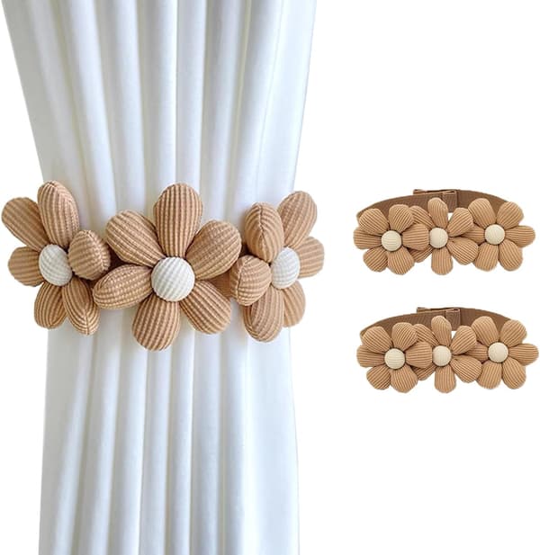 2 Pak - Kaffe Farvet Daisy Gardinbinder Tre Blomster | Gardinbinder