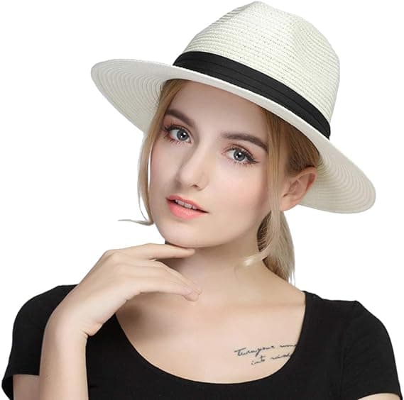 Dame Panama Hat Sommer Solhat Halm Hat Anti-UV Strandhat