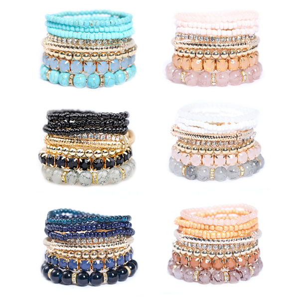 6 set Bohemian stapelbara pärlor armband för kvinnor Stretch Multil