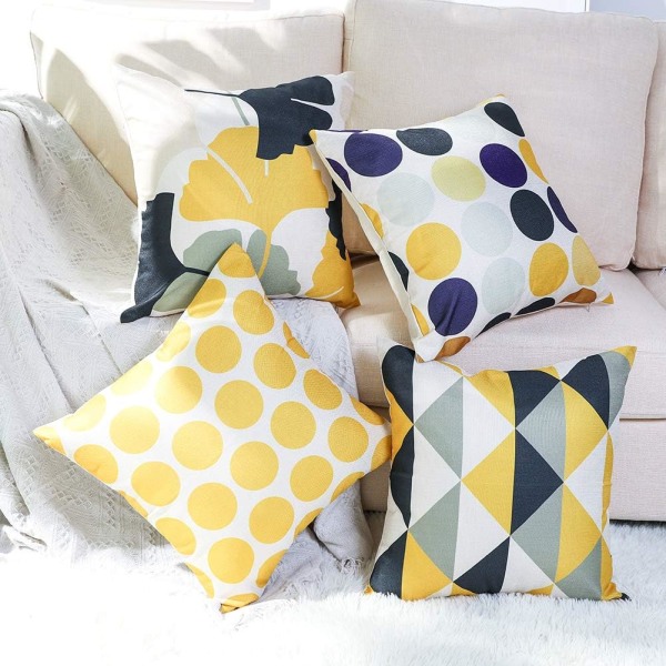Tyynynpäällinen Kasvien Lehdet Geometrinen Kuvio Tyynyliina Sohvalle