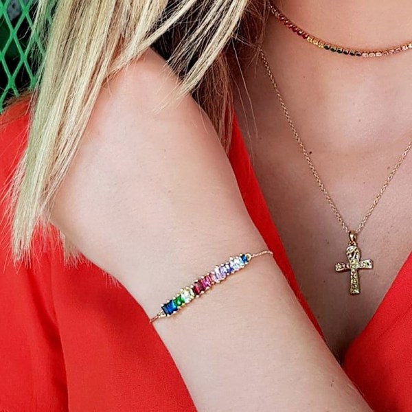 CZ Rainbow justerbart kedja armband för kvinnor flickor färgglad unge