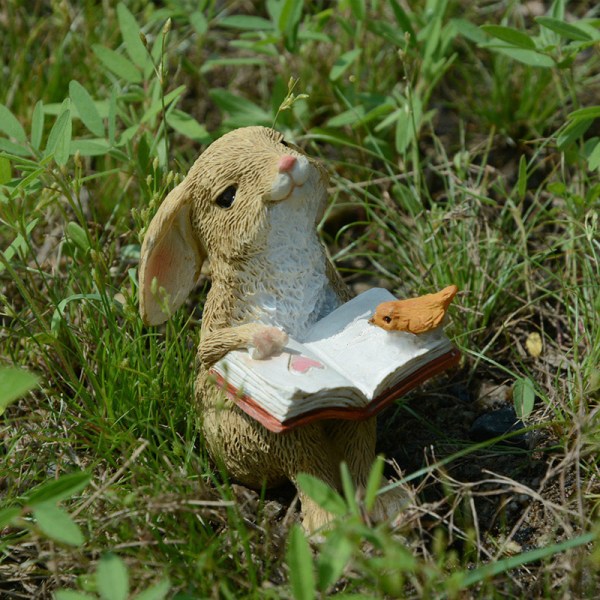 Mini Trädgård läsning Hängande kanin, inomhus utomhusdekorationer Cut