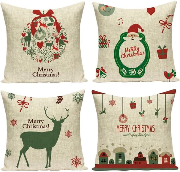 4-pack bomulls- och linnetyg med julsnöflingtryck
