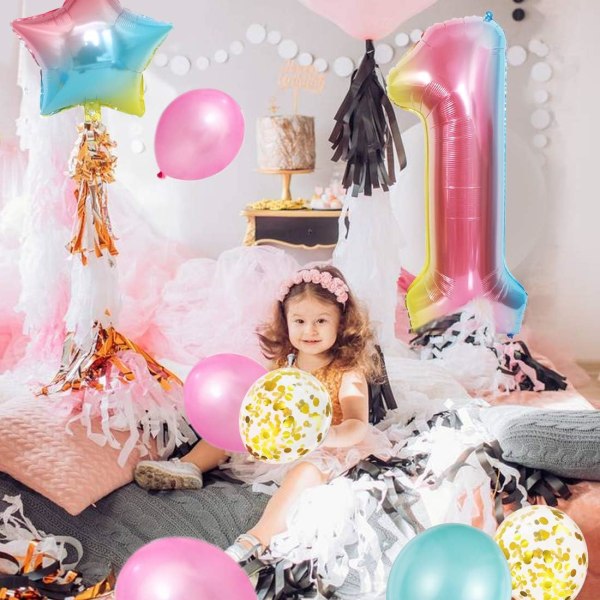 1-årig flickafödelsedagsballong, 1:a födelsedag, rosa nummer 1 bal