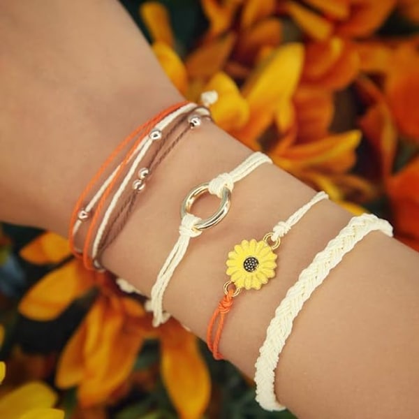 Solros Snöre Armband Handgjord Flätad Rep Charms Boho Surfe