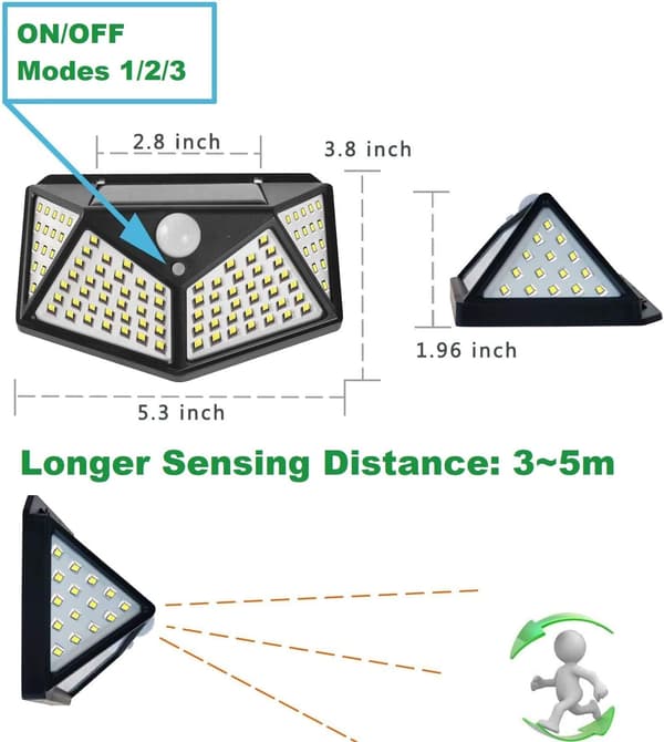 [Sæt med 2] Solcellelampe, 100 udendørs LED solcellelampe, 270 super brig
