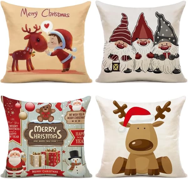 Set med 4 jul kuddfodral - Jultomten älg kuddfodral