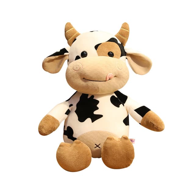 Kalve dukke siddende ko bamse 28cm