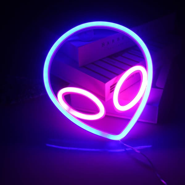 Alienhuvud LED Neonväggsskylt Rosa Blå LED Väggsskylt för Sovrum Barn