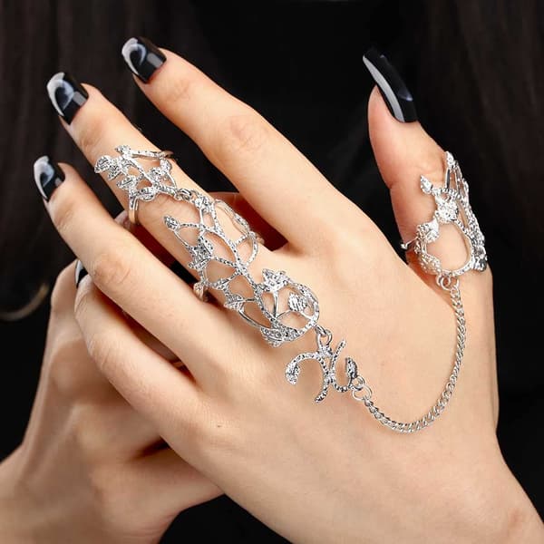 Finger Ring Håndkæde Sølv Kno Ring Armbånd Punk Blad Fu