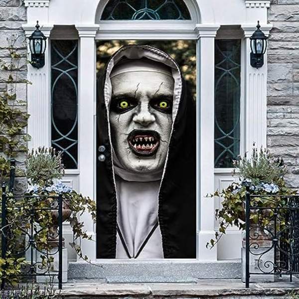 Halloween 3D Nun -ovi tarra, 30 x 80 tuumaa pelottava aave nunna elinikäinen