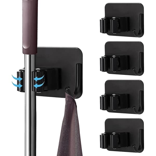 4 stk selvklebende rustfritt stål moppeholder, kosteskaftholder