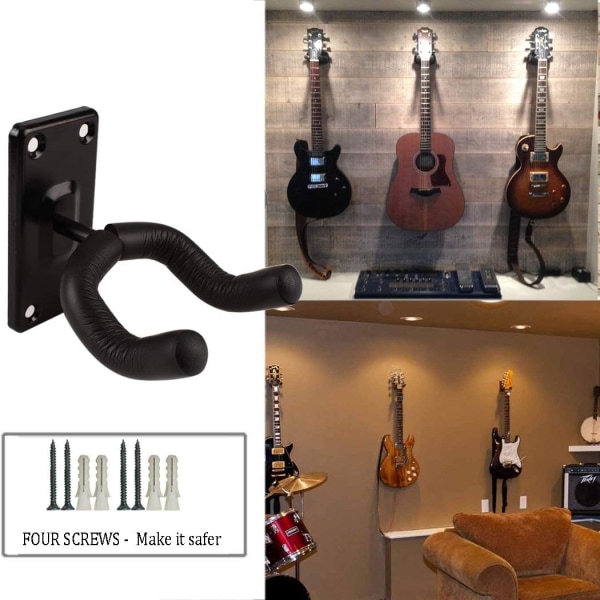 5-pack gitarrväggfästen - svarta gitarrkrokar för vägg