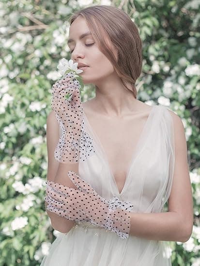 2 par Polka Dot Blonde Handsker til kvinder Elegante korte blondehandsker