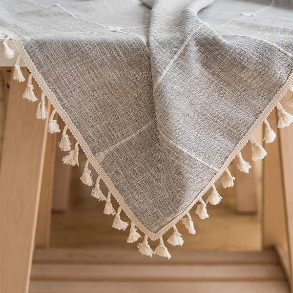 Rustik Gitter Dug (140*220cm) Bomuld Linned Grå Rektangel