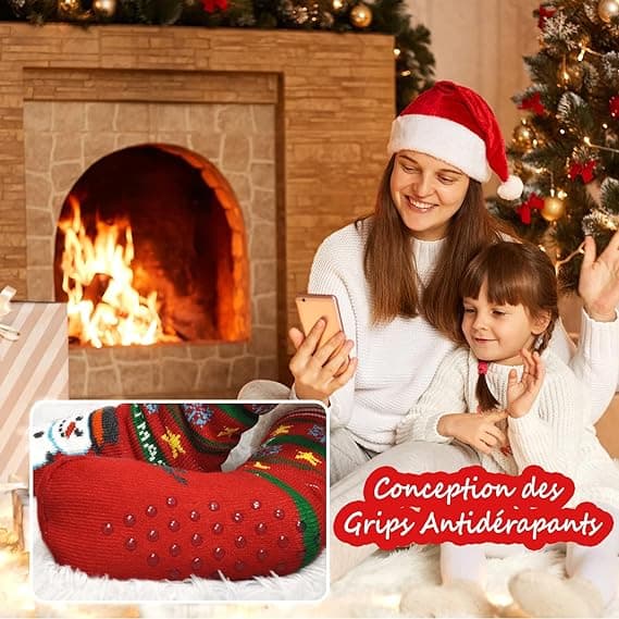 1PC Röda Snögubbe Sockor Damtofflor Vinter Varma Halkfria Therm