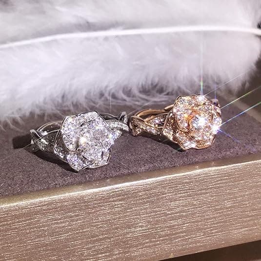 3D Rosringar CZ Simulerade Diamantringar Roséguldfärgade Ringar Rosring
