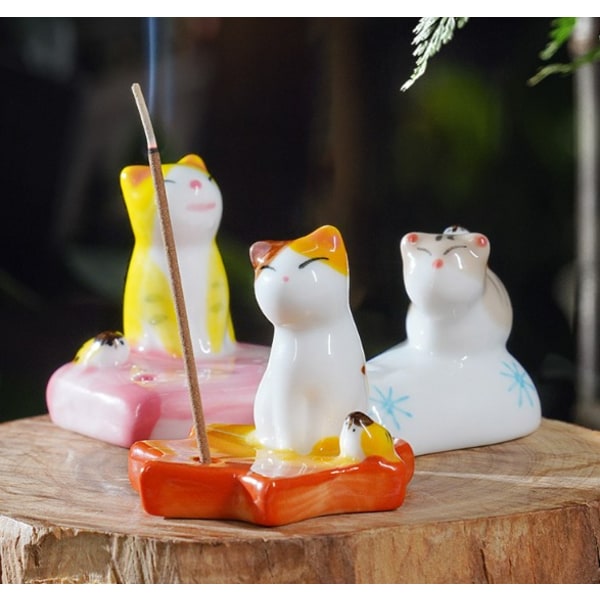 Handgjord japansk keramisk rökelsehållare Set om 3, söta djur Th