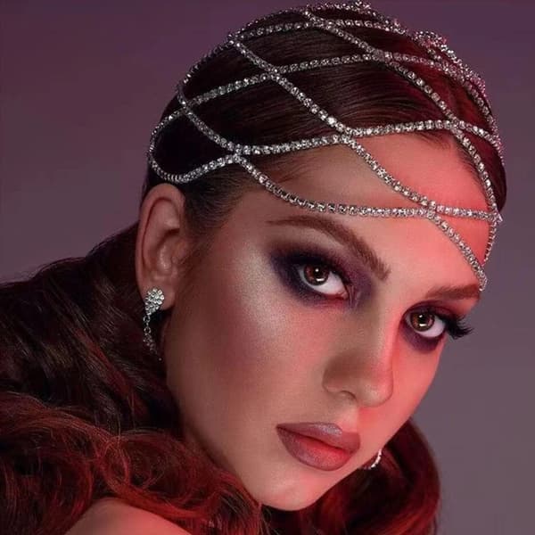 Rhinestone Mesh Headpiece Cap Silver Roaring 20s Crystal Flapper