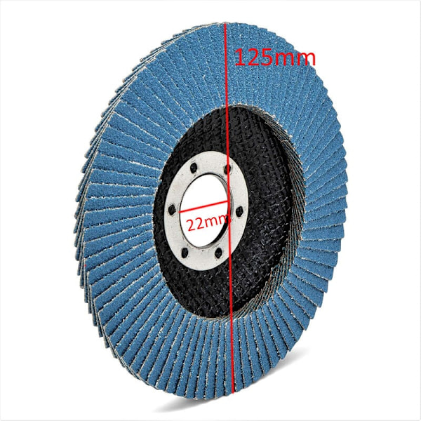 Förpackning med 10 st 125 mm lamellslipskivor för slipning av rostfritt stål, trä och metall, kornstorlek 60 (Blå)