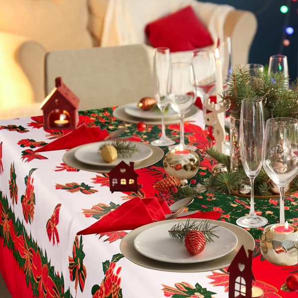 1 st bordsduk Jul Dekorationer Röd Polyester Rektangulär