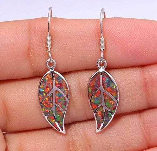 18K Hvidguldspladeret Blad Opal Dangle Drop Øreringe til Kvinder Te