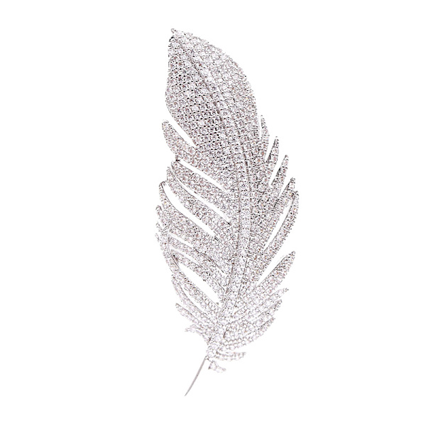 Rhinestone Feather Brosch Pin för Kvinnor Män Mode Crystal Delic