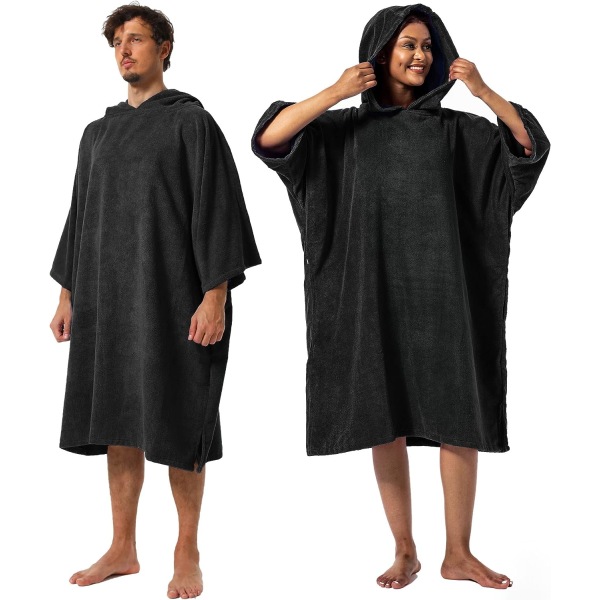 (Svart, M) Varm absorberende poncho, badekåpe hjelper strandskifte, Pon