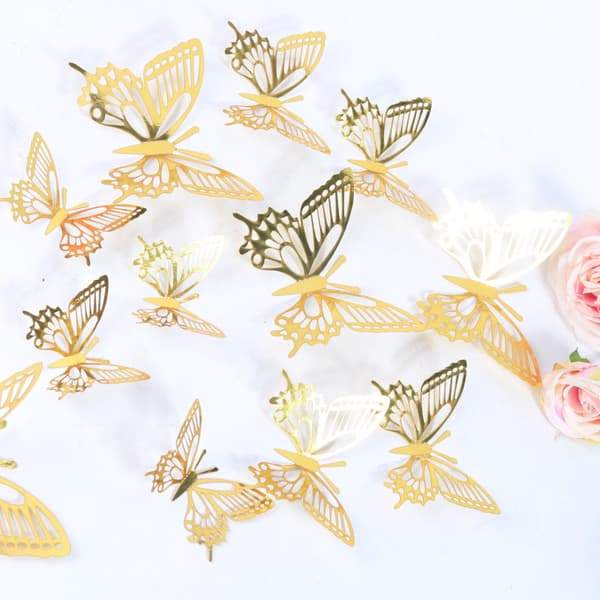 3D Butterfly Wall Decor 48 Pcs 4 Styles 3 Sizes, Gold Butterfly D