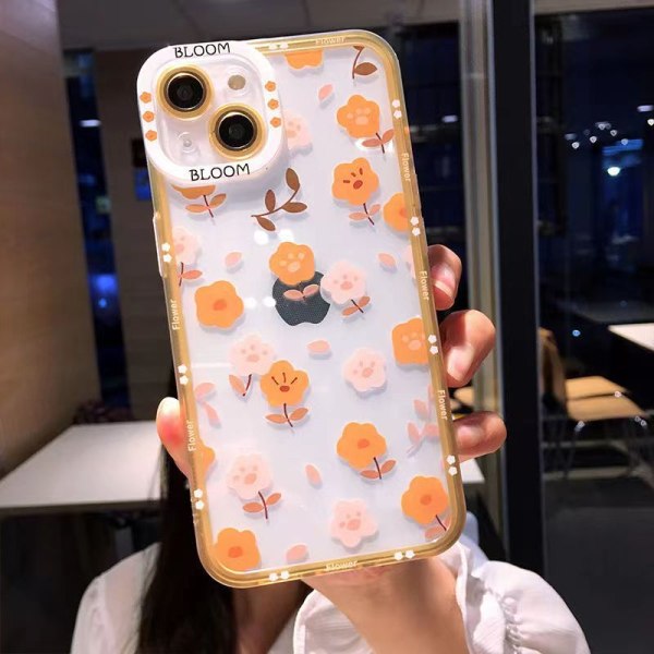 Cute Shockproof Bumper Flower Clear Soft iPhone Case (Orange,iPho