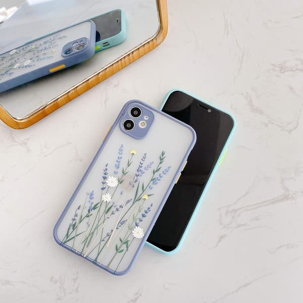 Kompatibel med iPhone 13pro max deksel for  Frosted PC Back Floral
