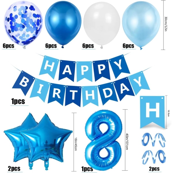 8 Year Old Boy Birthday Balloon, Blue 8 Year Old Birthday Decorat